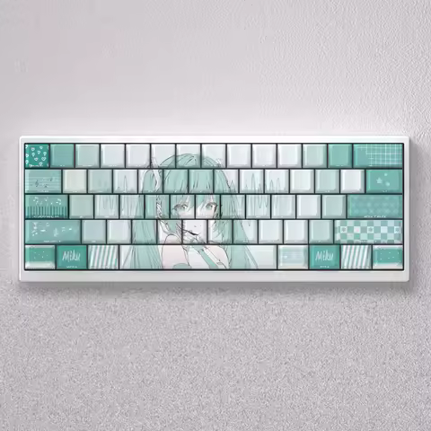 98 Keys Miku Keycaps Side Print PBT Dye Sublimation Cherry Height Backlight for Mechanical Keyboard 