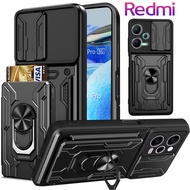 Redmi Note 13 Pro Plus Note 12 Pro Note 12S Note 12 Turbo Note 11 Pro Note 11S Redmi 13C Shockproof Lens Protector Heavy Hard Case with Metal Stand and Card Slots