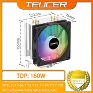 TEUCER CPU Cooler 4 Heat Pipes PC Radiator Cooling 3PIN PWM Silent Rgb Fan For Intel 1700 1150 1155 