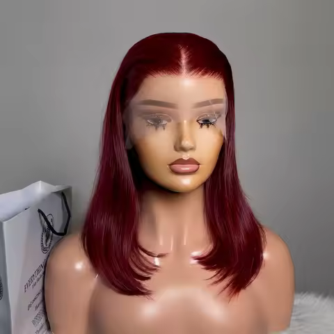 Burgundy 99J 13X4 HD Transparent Lace Frontal Human Hair Wig Straight Short Bob Wig 99J Color Human 