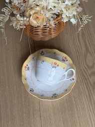 日本昭和 則武Noritake 貝殼系列咖啡杯 黃色碎花茶杯碟