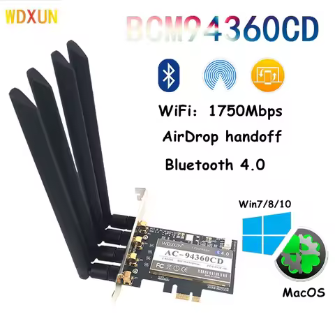 4 antennas dual frequency 1750mbps 802.11ac BCM94360 wifi + Bluetooth 4.0 ``pcie macos BCM4360CD for