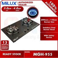 Milux 3.0kW + 4.0kW | 2 Burner Built-in Glass Hob Gas Cooker / Stove MGH-955