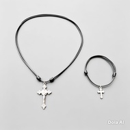 KG2 CROSS NECKLACE + BRACELET PACKAGE BLACK KOREAN CATHOLIC SPIRITUALTALI