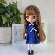 Blue dress with white polka dots for Blythe Doll , Outfit for Blythe