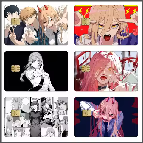 Anime Chainsaw Man Card Stickers Sticker Decal 4pcs PVC Credit Card Skins Removable Self-adhesive Pr