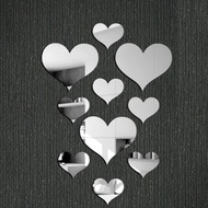 [Ready Stock] 10pcs Love Heart Acrylic 3D Mirror Wall Sticker Mural Decal Removable Mirror Stickers