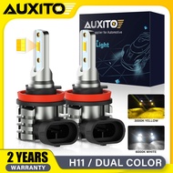 AUXITO 2ชิ้น H11 LED สองสีไฟตัดหมอก H9 H8 H11 H16 Daytme ไฟส่องสว่างท้ายรถยนต์ไฟตัดหมอก6000K สีขาว30