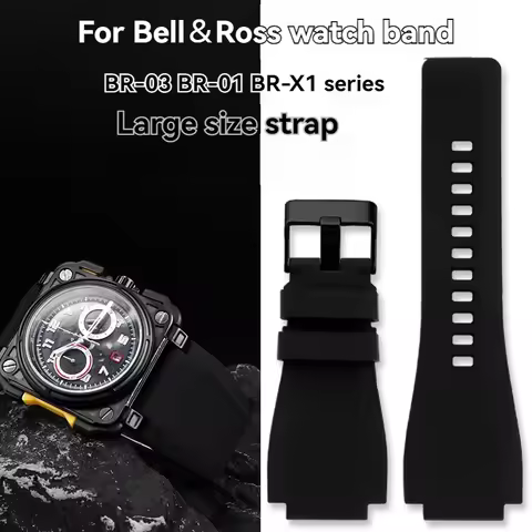 For Bell & Ross BR-03 BR-01 BR-X1 Large Sized Convex Silicone Rubber Strap 34x24mm BR01 BR02 Bell Ro