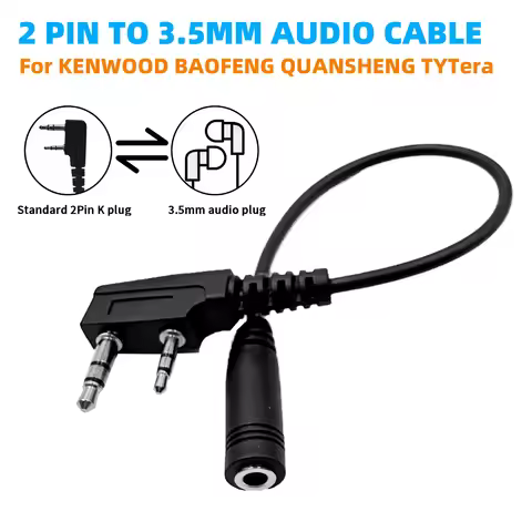 Baofeng 2 Pin to 3.5mm Walkie Talkie Headset Adapter Earpiece Adapter Cable For Baofeng UV5R 888S Qu
