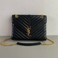 YSL聖羅蘭 黑金V紋信封包郵差包