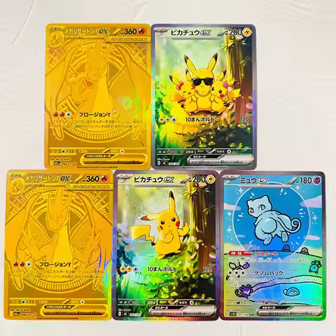 DIY Pokemon 5Pcs MegaCharizard ex Pikachu ex Mew ex Holographic Texture Cards JP Collectible Grade C
