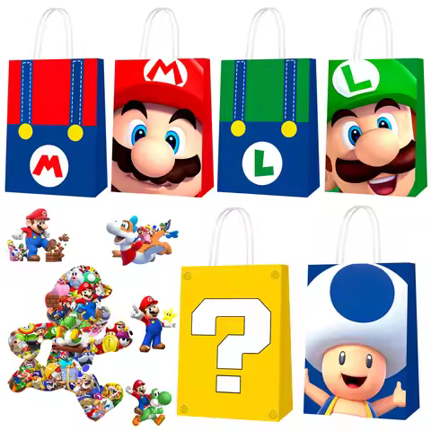 Super Mario Party Bags with Stickers,24 Pcs Super Mario Gift Bags Super Mario Goodie Bags& 50 Pcs Su