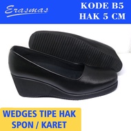 Black Wedges Shoes with 5 Cm Rubber Heels, Women's Work Shoes, Persit Bhayangkari B5 Erasmas Wedges 