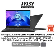 MSI Prestige 14 AI Evo C1MG-019MY(Intel Core Ultra 5 processor 125H/16GB/1TB SSD/Intel Arc Graphics/14"/W11/2Y)Laptop