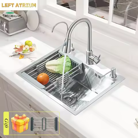Kitchen Sink Inset 304 Stainless Steel Single Bowl Sink Topmount Multifunctional Inset Gourmet Kitch