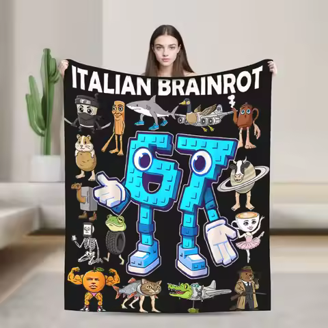 6 7 Italian Brainrot Six Seven Meme Flannel Blanket Durable Throw Blanket for Living Room Funny Beds