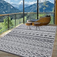 Outdoor Rugs 9x12 Reversible Mat for Camping, Stain-Resistant Plastic Straw Area Rugs, Modern Geomet