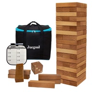 Juegoal 54 Pieces Giant Tumble Tower Blocks Game Giant Wood Stacking Game with 1 Dice Set, Gameboard