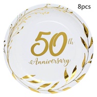 25th Anniversary Silver 50th Anniversary Golden Disposable Tableware Wedding Anniversary Plate Cup B