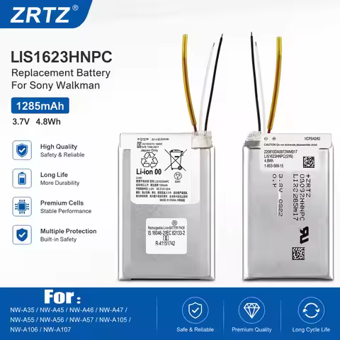 ZRTZ New 1285mah LIS1623HNPC Battery for Sony Walkman NW-A105 NW-A106 NW-A107 NW-A35 NW-A45 NW-A46 N
