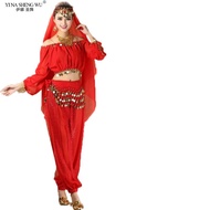 ชุดชุดเต้นรำหน้าท้อง + กางเกงชุดบอลลีวู้ดชุดเต้นรำส์แบบอินเดียเต้นรำหน้าท้องเอเชียตะวันออกชุดเสื้อผ้าแต่งตัวใหม่