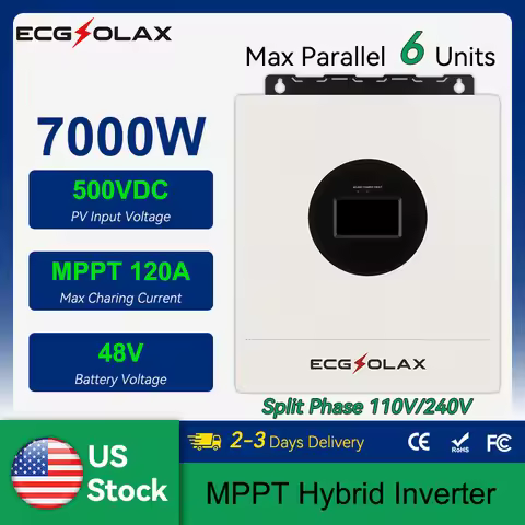 ECGSOLAX 7KW Hybrid Solar Inverter 48V 110V 240V Split Phase Pure Sine Wave Inverter With MPPT 120A 