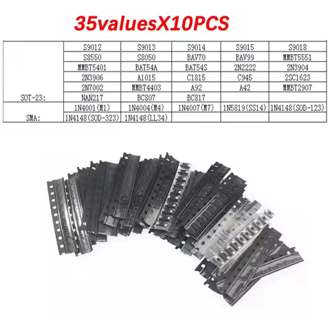 350PCS 35 Values SMD Transistor and Diode Assortment Kit SOT-23 S9012 S9013 S9014 S9015 S9018 S8550 