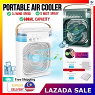 **READY STOCK** 7Color Portable Air Conditioner Air Cooler Fan USB Mist Table Fan Cooling Fan 3 in 1 USB Mini Portable Fan , 6 Inches Fan Aircond, 600ML Desktop Humidifier Purifier, For Room Home Office 冷风机风扇