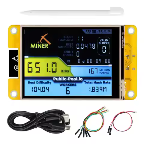 Freenove Bitcoin Miner Solo Lottery Miner, ESP32 CYD Touch Display Dual-core 32-bit 240 MHz Microcon