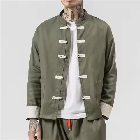 Chinese Traditional Retro Coat Man Autmn Long Sleeve Tang Suit Mandarin Collar Buckle Jacket Orienta