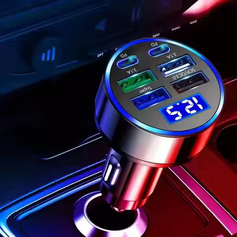 300W 4USB+2PD Car Fast Charger – 6 Ports Type C PD 3.0 with LED Display & Overcharge Protection for 