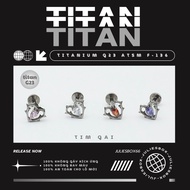 [1 Pc] [SMALL] TITAN Earrings G23 ASTM F-136 HEARTS Matching Helix Lobe Unisex Stylized No Itching N