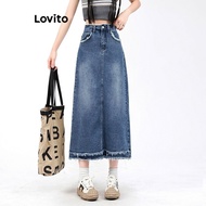 【In stock】Lovito Women Casual Plain Raw Hem Denim Skirts LNE29408 WMQU I8VN JHDZ SQBA ALDP