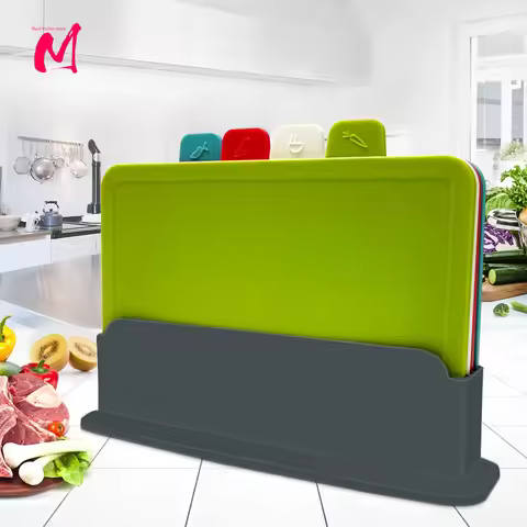 Cutting Boards with Holder 4pcs Sets for Kitchen Anti Bacterium Plastic Chopping Block Plastic Dishw