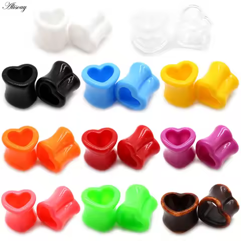 Alisouy 2pcs 4mm-25mm White Black Brown Love Heart Acrylic Ear Plug Tunnels Flesh Stretcher Expander