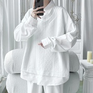 Fake two-piece top Fake two-piece top Fake two-piece Stitching Shirt Men Long-Sleeved Early Autumn N