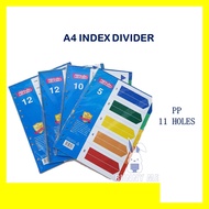 A4 KIDARIO PP PLASTIC INDEX DIVIDER 11 HOLES WITH 5 / 10 / 12 TABS /  MONTHS