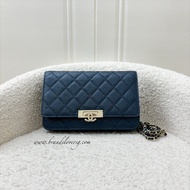 (Pre-loved) Chanel Golden Class Wallet On Chain WOC in Iridescent Blue Caviar and GHW