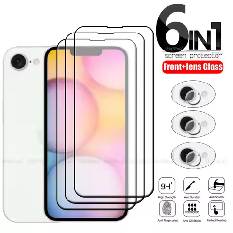 6-in-1 For iPhone 16e Glass For iPhone 16e Tempered Glass Phone Protective Full Cover Glue Screen Pr
