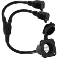 15A Flanged Power Inlet Split Cord with Waterproof Cover, Nema 5-15P Male Flanged Inlet to Dual 5-15