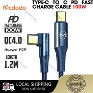 Mcdodo Type C to Type C PD QC 4.0 100W 5A Quick Charge Cable CA-8320 1.2m 90 Degree Compatible For Android Macbook