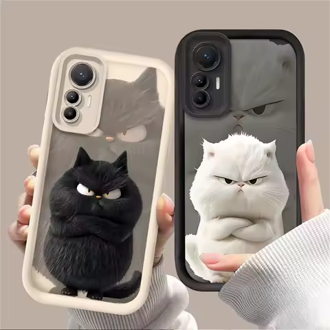 Cute Black White Cat Case For Xiaomi Poco X7 X6 X5 X3 NFC F7 F6 F5 F3 M7 M6 Pro 4G 5G Mi 12 11 Lite 