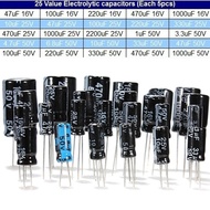 125Pcs 1uF~2200uF 25 value Electrolytic Capacitors Assortment Kit Assorted Set Capacitor tool set