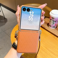 For Samsung Galaxy Z Flip 7 6 Flip7 FE Case Luxury PU rhombus grain With Lanyard Protective Back Cov