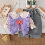 Autumn Spring Girls Clothes Baby Causal Sweater Vest Coat Shirt Causal Jeans 3pcs/set Kids Sport Sui