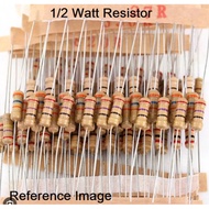 SET 100 Pcs Carbon Film Resistor 1/2 0.5 Watt Many Values Ohm 1K 100 4K7 680K 220K ETC.