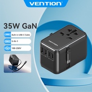 Vention Universal Travel Adapter 65W 35W GaN Travel Charger Built in Cable with International Plug 2