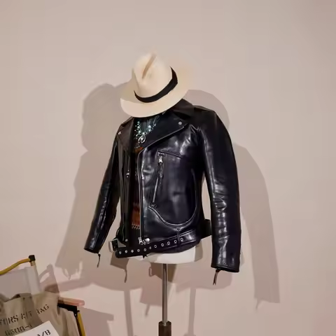 YR Shop Best.2026 New Brand Natural Leather Jacket.Brown Motor Rider Horsehide Coat.High quality lea
