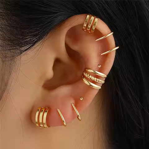 7Pc Ear Cuff Earrings Non-Piercing Double Layer Cuff Ear Clip Earring for Women Fake Cartilage Simpl
